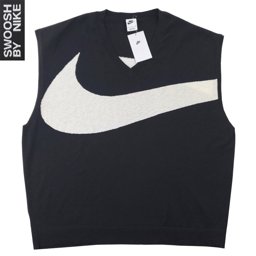 Nike Sweater Vest Cream Swoosh Logo V-Neck Knit Stretch Men's XL NWT